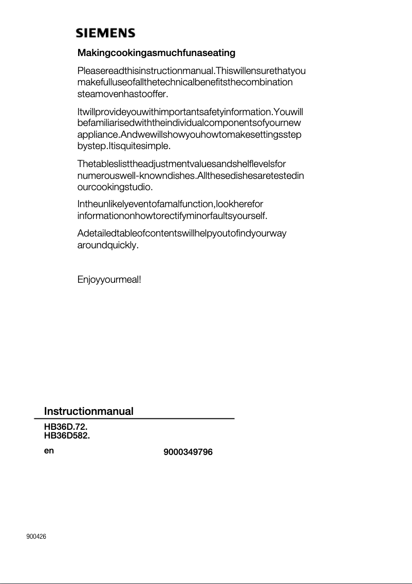 Page n°1 - Manuel utilisateur Siemens HB36D572B