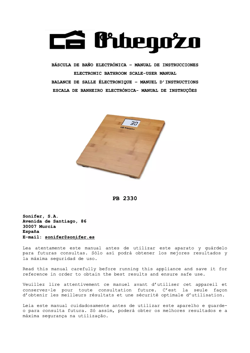 Page n°1 - Manuel utilisateur Orbegozo PB 2330