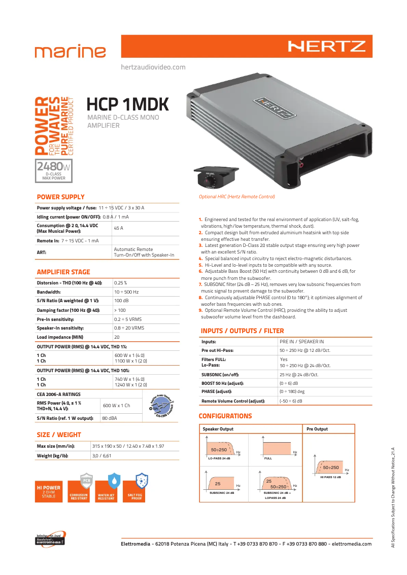 Page 1 de la notice Fiche technique Hertz HCP 1MDK