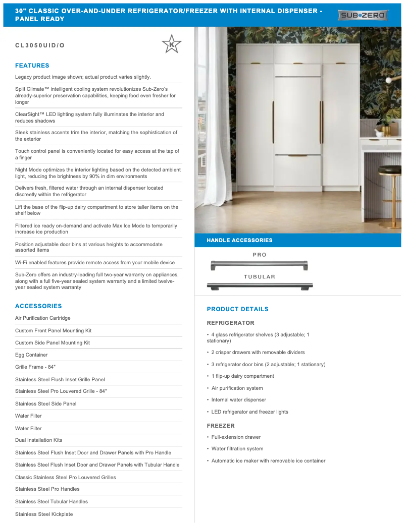 Page n°1 - Manuel utilisateur Sub-Zero CL3050UIO