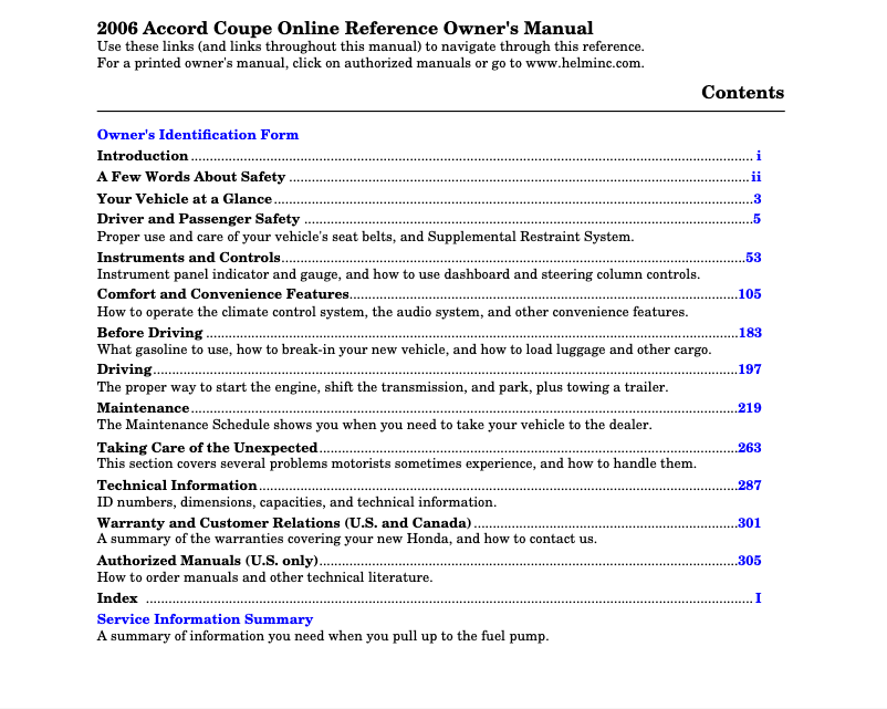 Imagen de la primera página del manual del dispositivo Accord Coupe (2006)