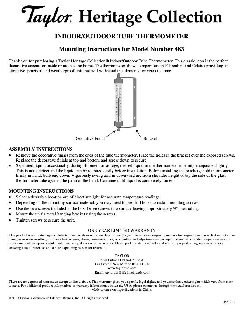 Page 1 of the manual User Manual Taylor 483CR