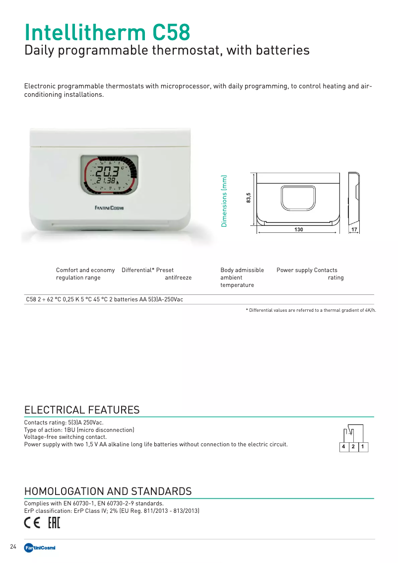 Page n°1 - Fiche technique Fantini Cosmi IntelliTherm C58