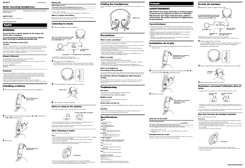 Image de la première page du manuel de l'appareil MDR-NC6
