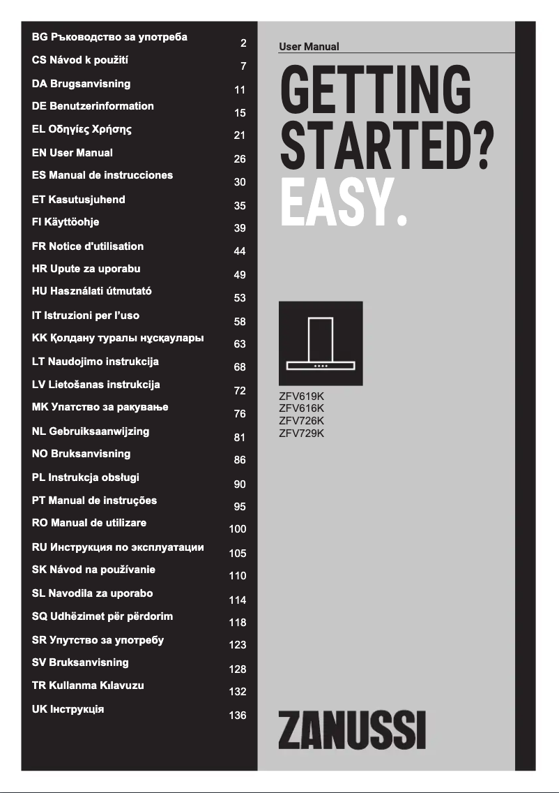 Page 1 de la notice Manuel utilisateur Zanussi ZFV726K