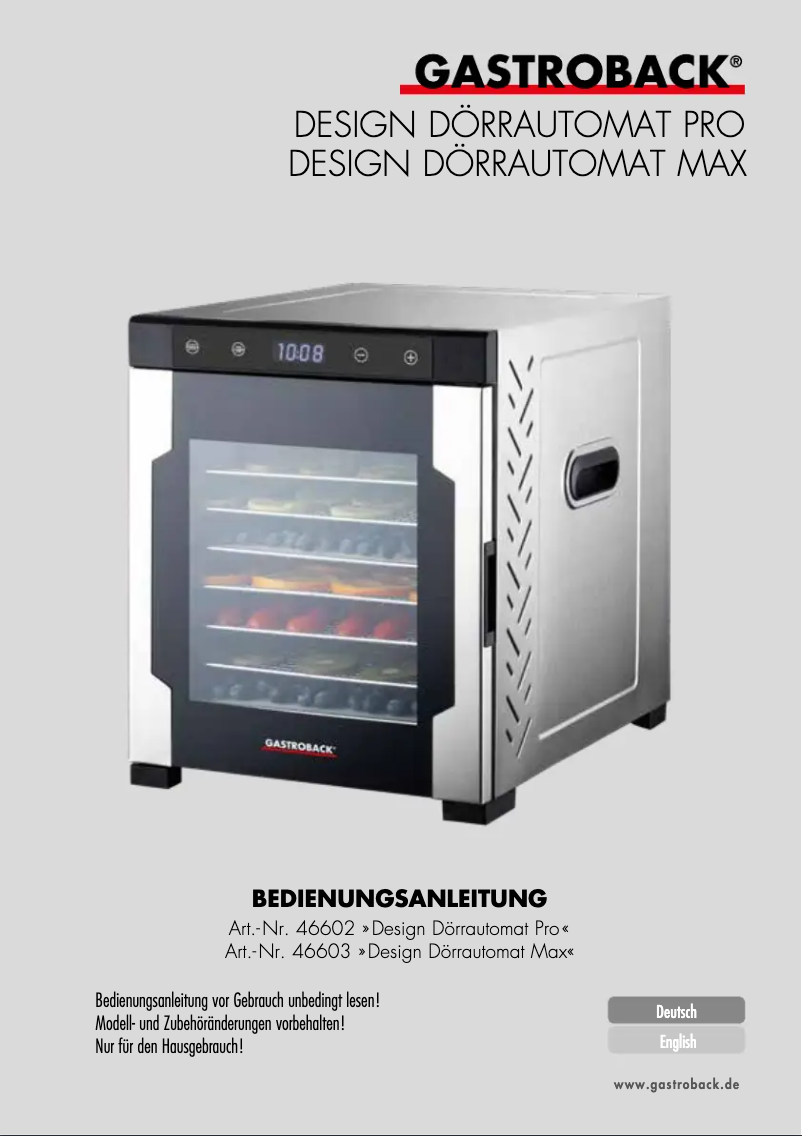 Page n°1 - Manuel utilisateur Gastroback Design Max 46603