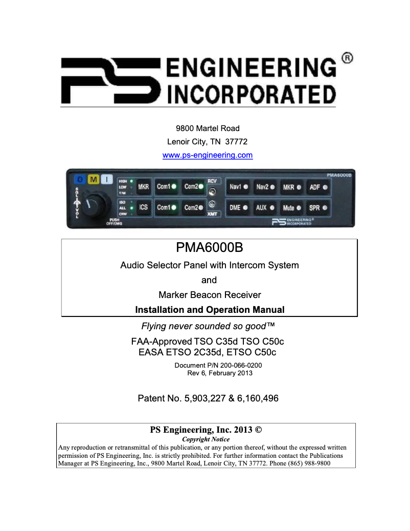 Page 1 de la notice Manuel utilisateur PS Engineering PMA6000B