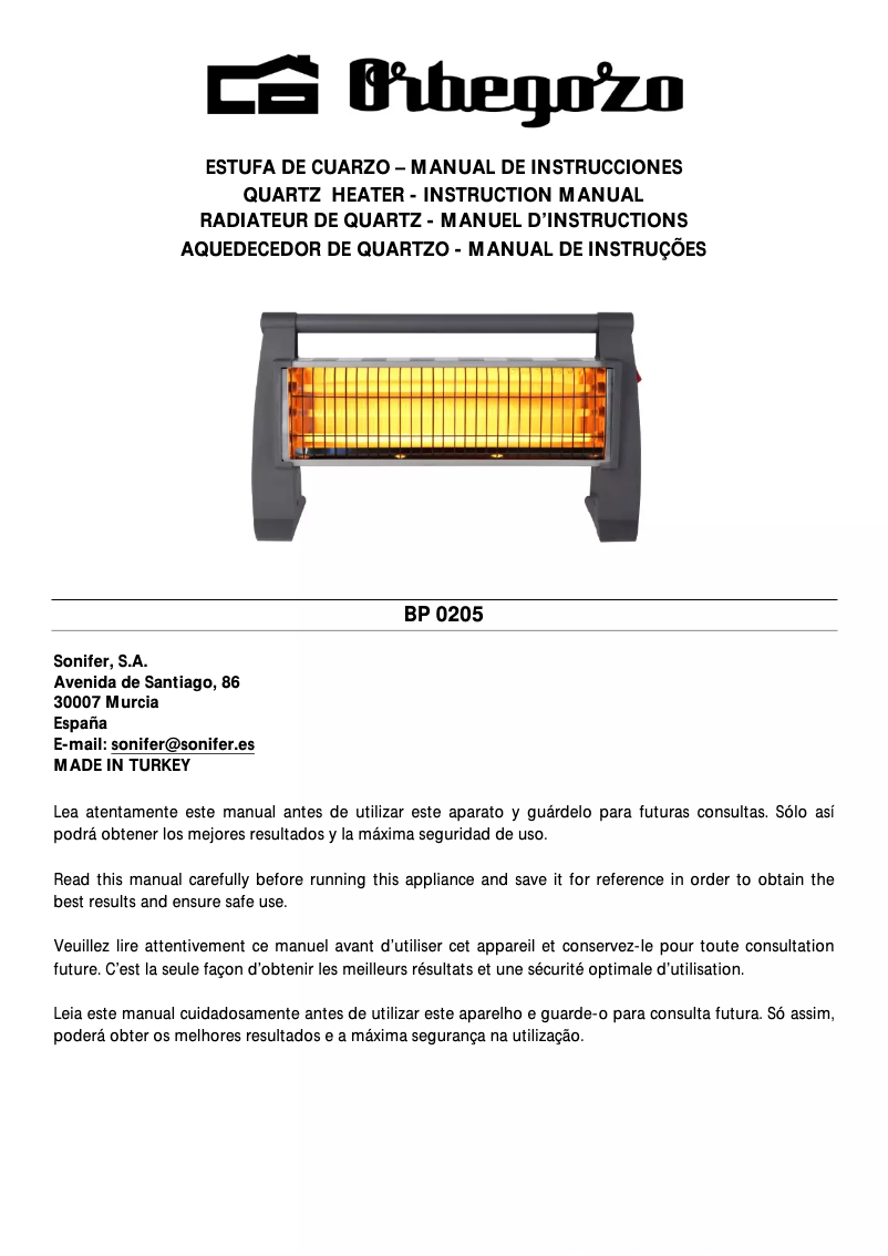 Page n°1 - Manuel utilisateur Orbegozo BP 0205