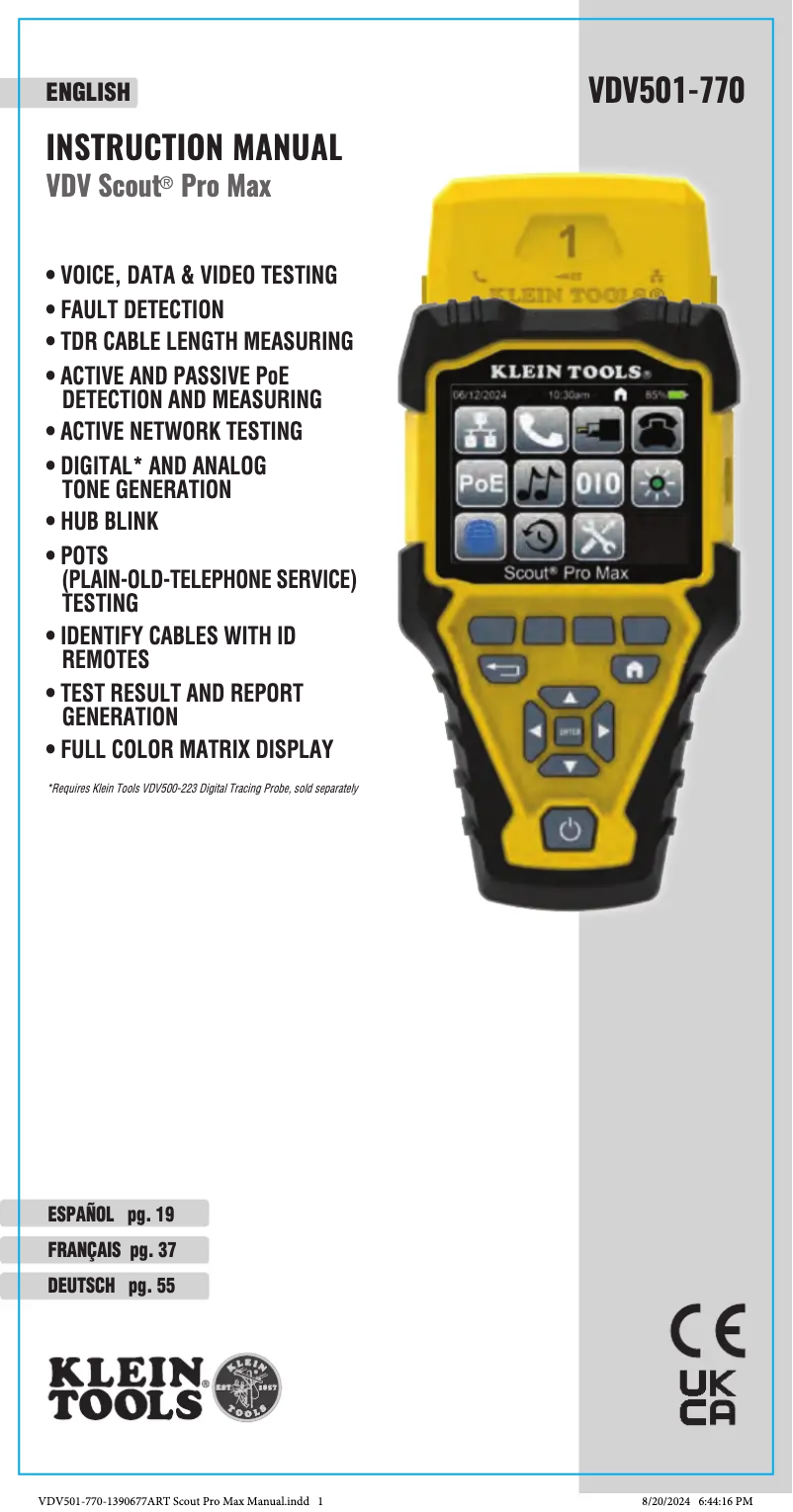 Page n°1 - Manuel utilisateur Klein Tools VDV501-770