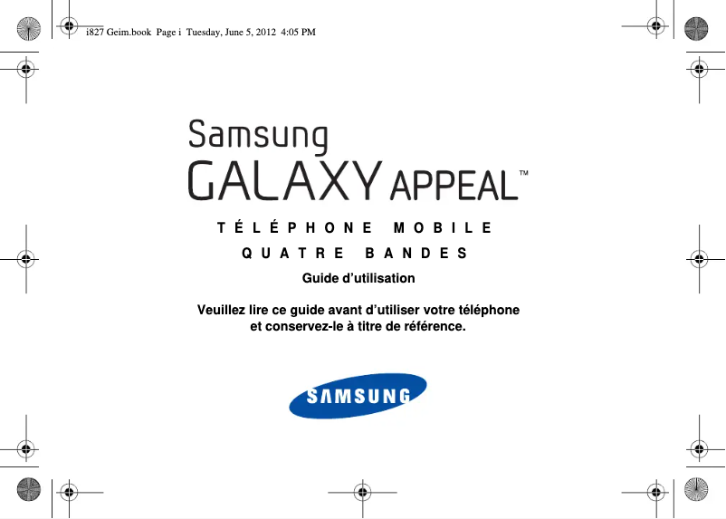 Page 1 de la notice Manuel utilisateur Samsung Galaxy Appeal