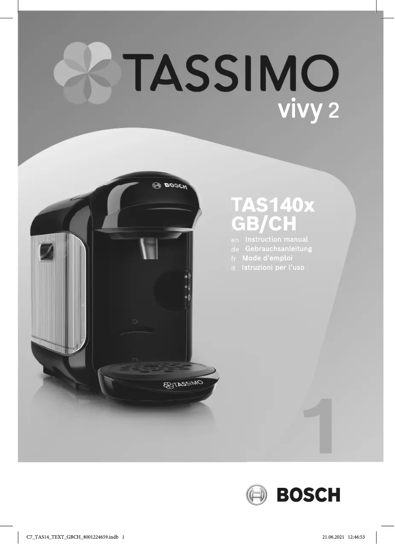 Página 1 del manual Manual de usuario Bosch Tassimo Vivy 2 TAS1401GB