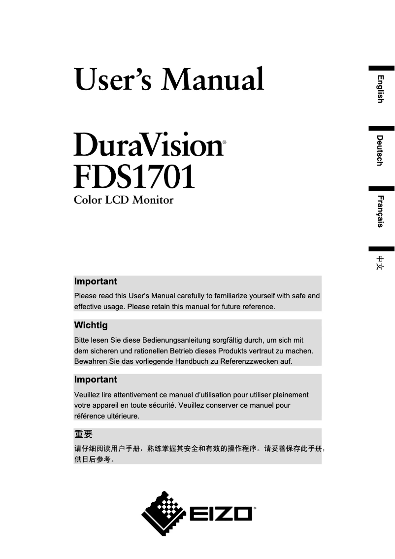 Page 1 de la notice Manuel utilisateur Eizo DuraVision FDS1701