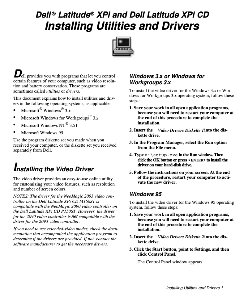 Page 1 de la notice Guide d'installation Dell Latitude Xpi CD