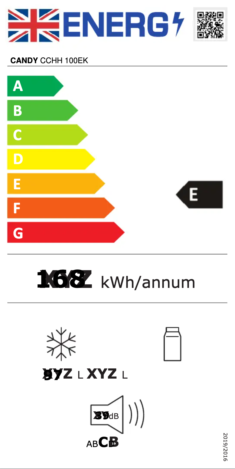 Page 1 de la notice Label énergétique Candy CCHH 100EK