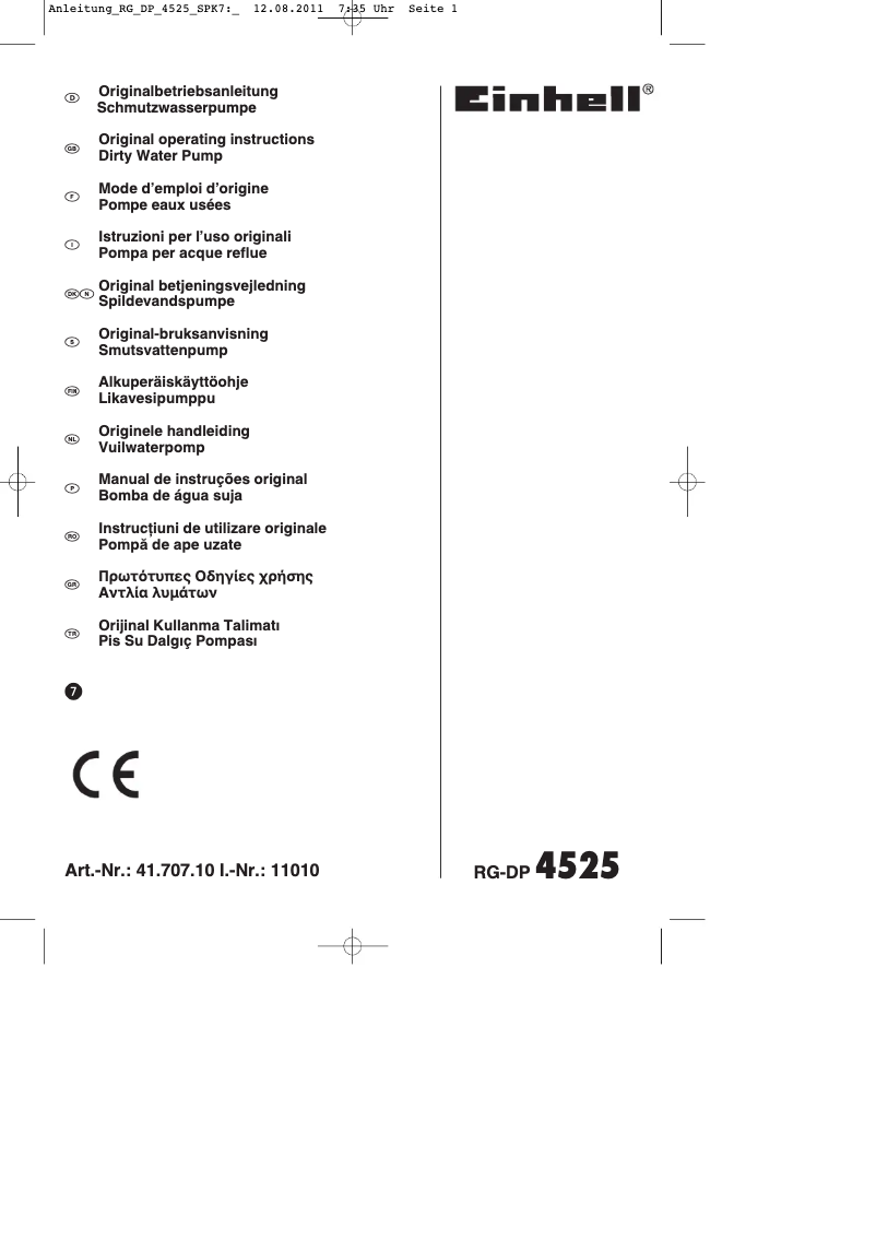 Página 1 del manual Manual de usuario Einhell RG-DP 4525