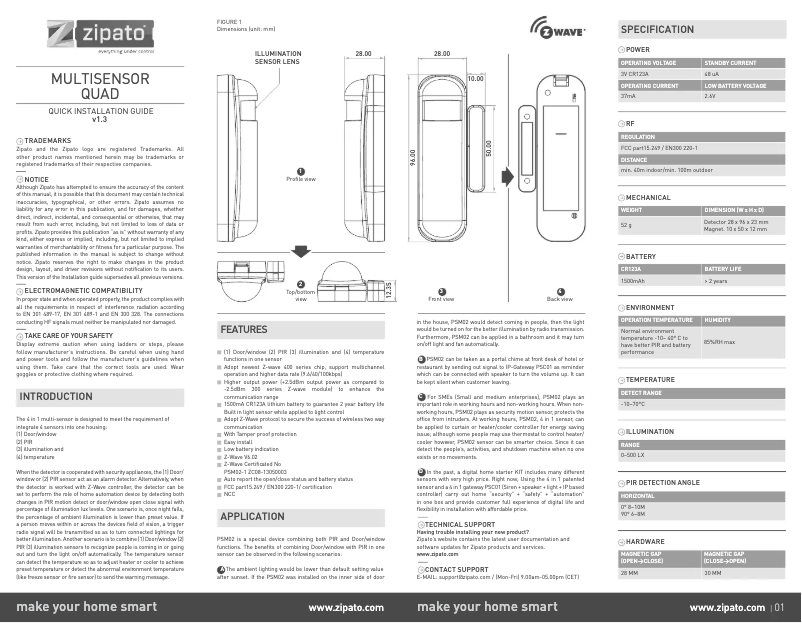 Image de la première page du manuel de l'appareil Multisensor Quad