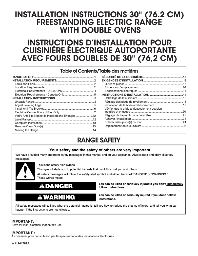 Página 1 del manual Guía de instalación KitchenAid KFED500ESS