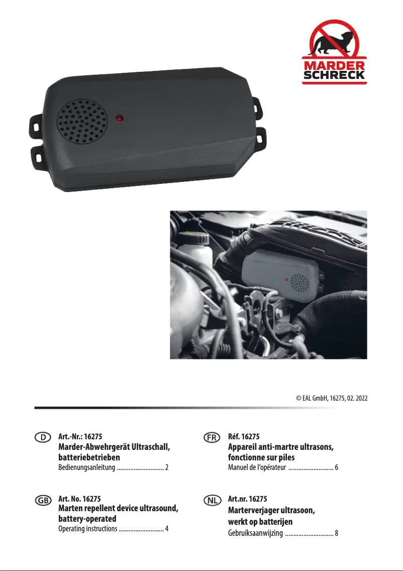 Page n°1 - Manuel utilisateur LAS 16275