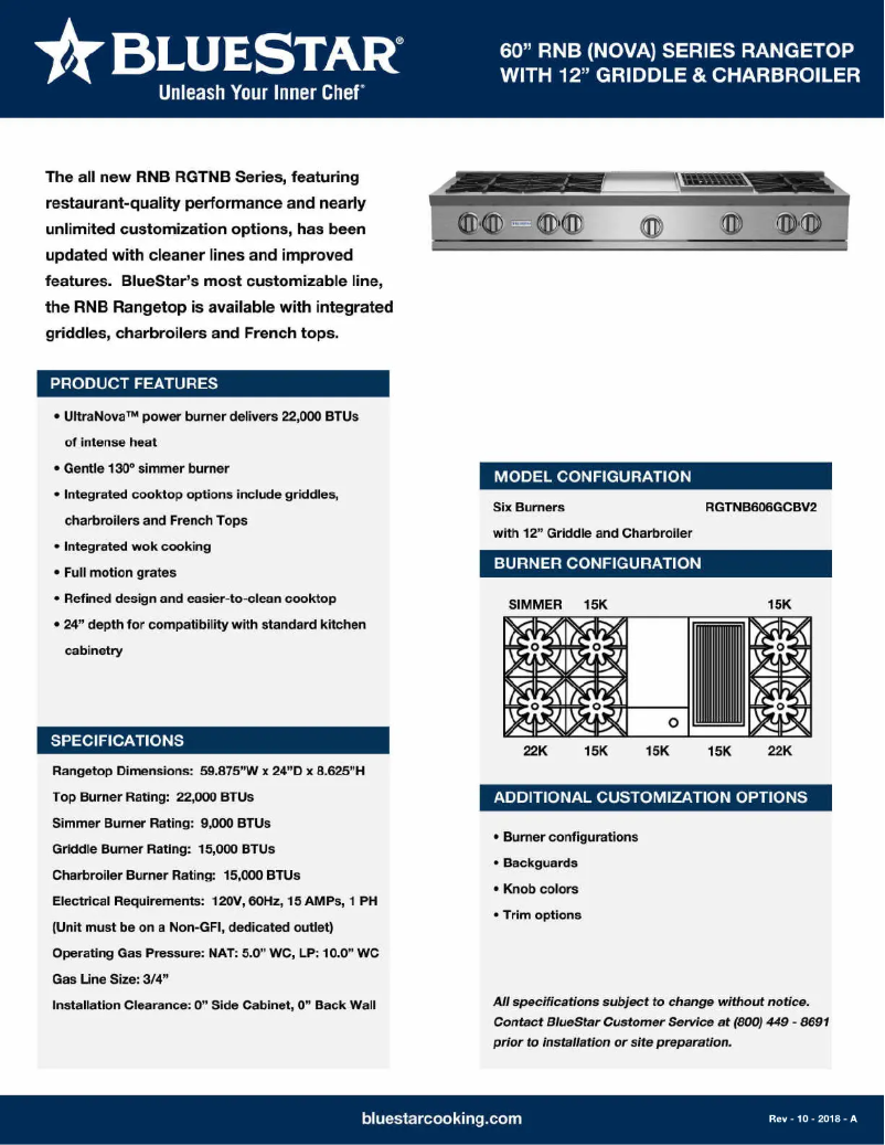 Página 1 del manual Ficha técnica BlueStar RGTNB606GCBV2