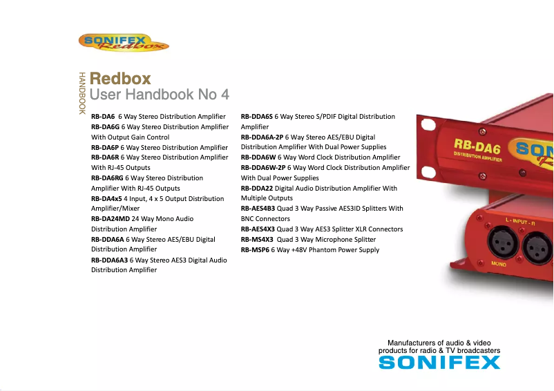 Page n°1 - Manuel utilisateur Sonifex Redbox RB-DA6RG