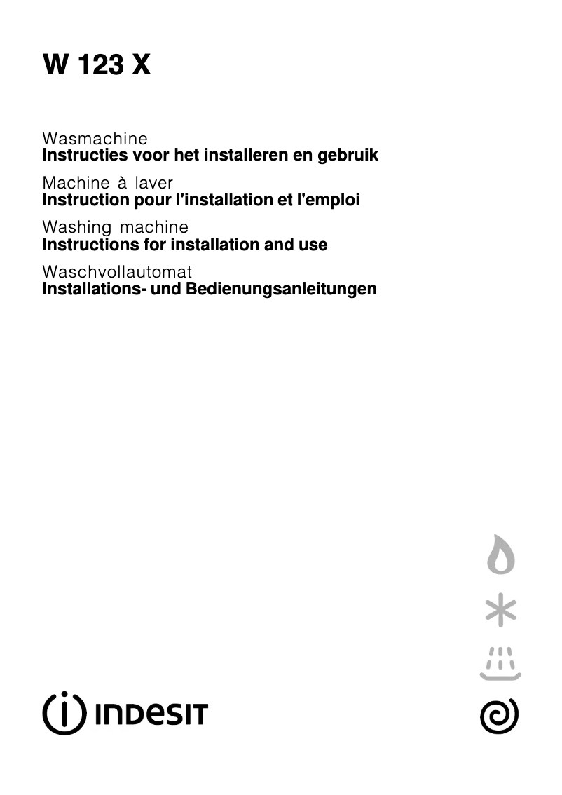 Page 1 de la notice Manuel utilisateur Indesit W 123 X (NL) (BG)
