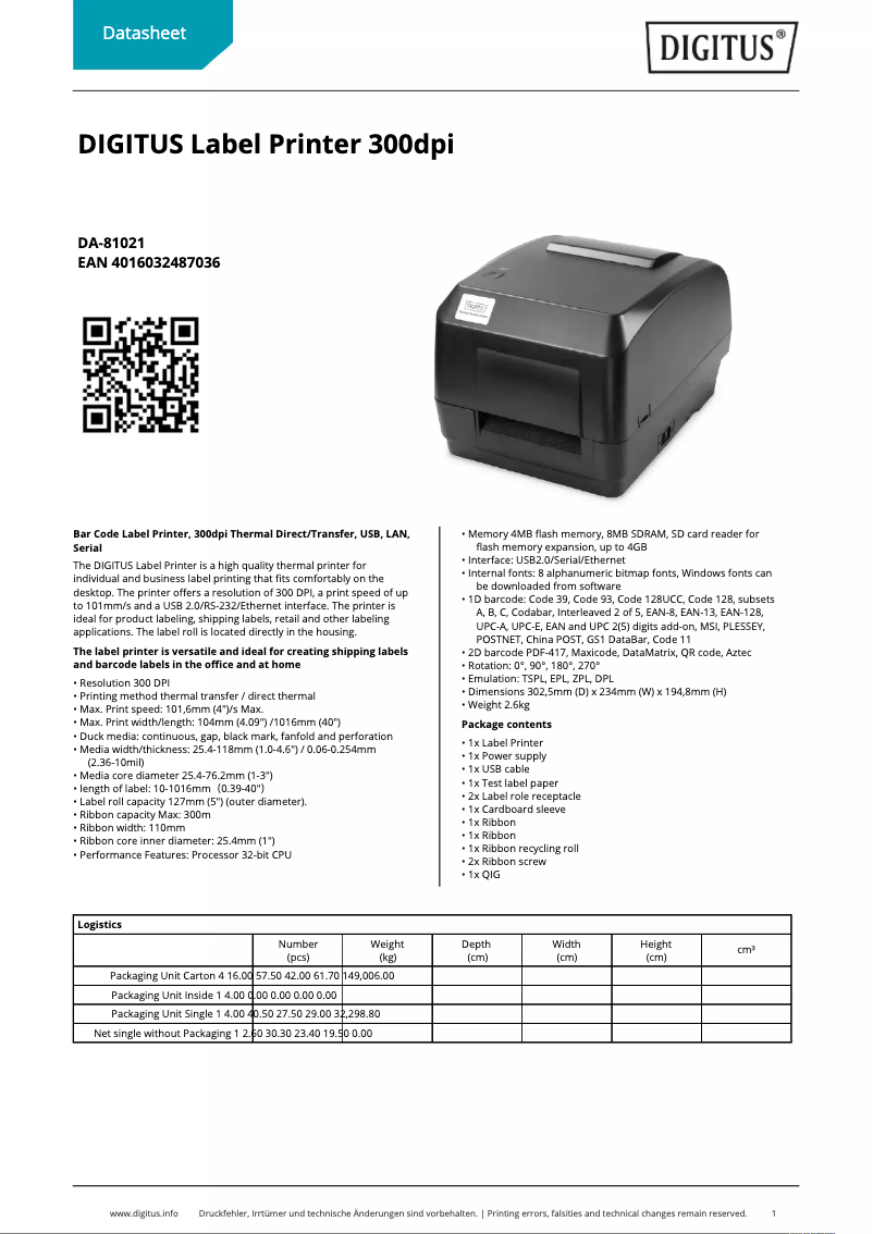 Page n°1 - Fiche technique Digitus DA-81021