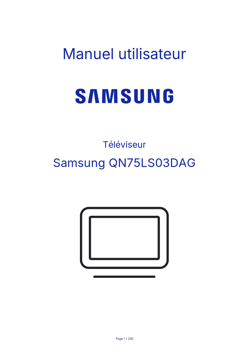 Page 1 de la notice Manuel utilisateur Samsung QN75LS03DAG