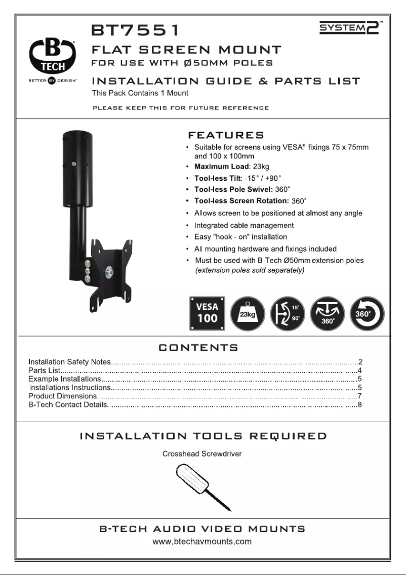 Page 1 de la notice Manuel utilisateur B-Tech BT7551