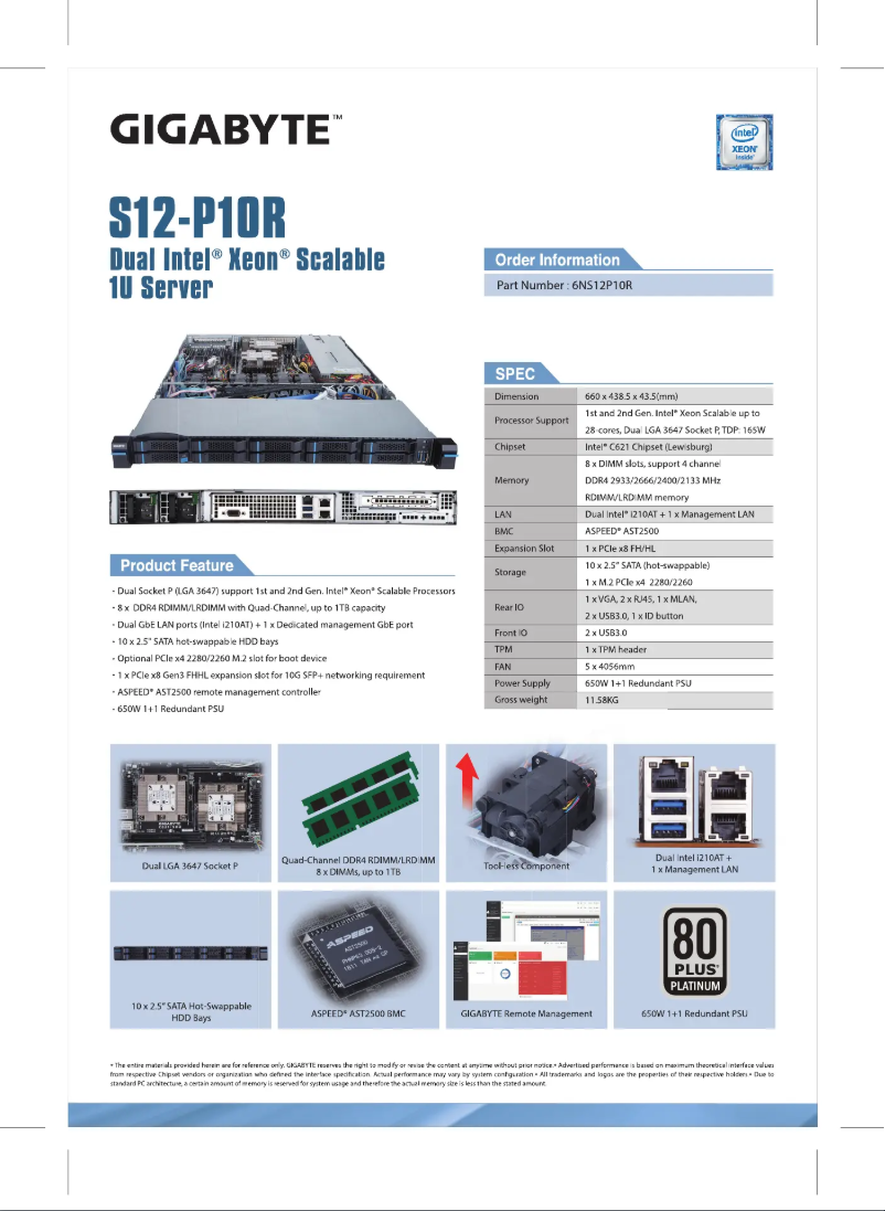 Page 1 de la notice Fiche technique Gigabyte S12-P10R