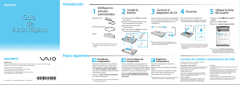 Image de la première page du manuel de l'appareil Vaio VGN-CS390D