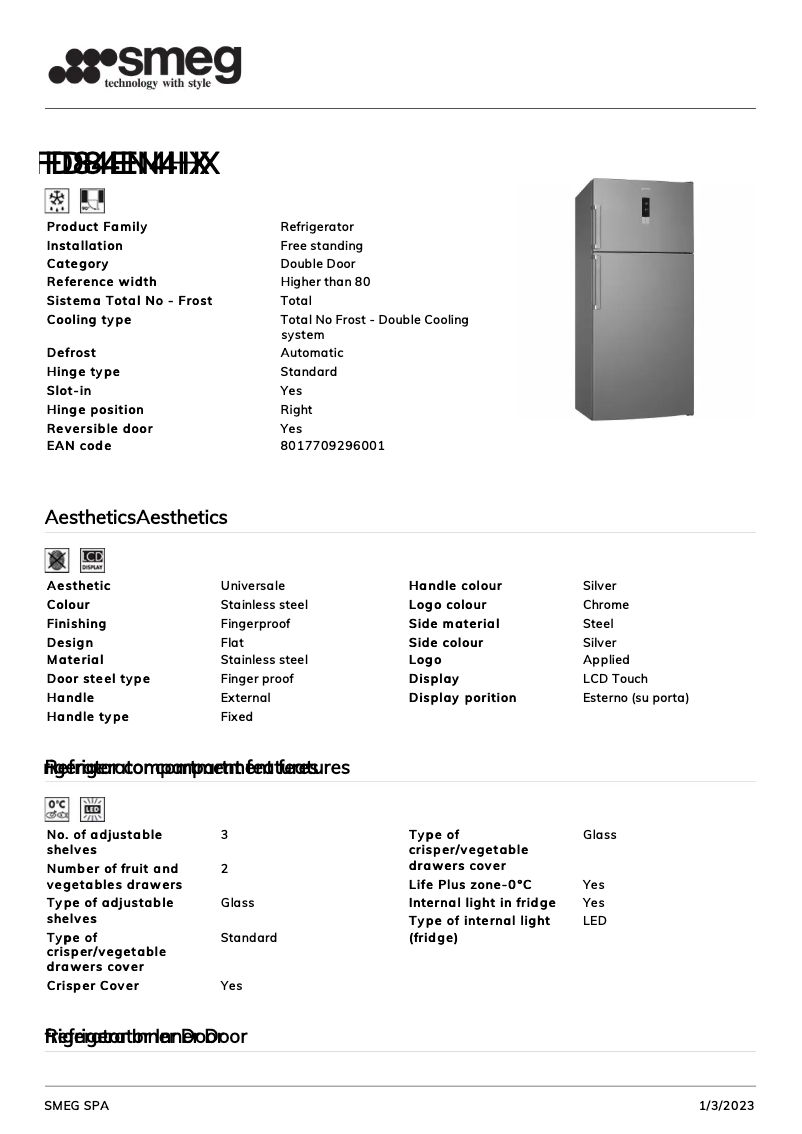 Page 1 de la notice Brochure Smeg FD84EN4HX
