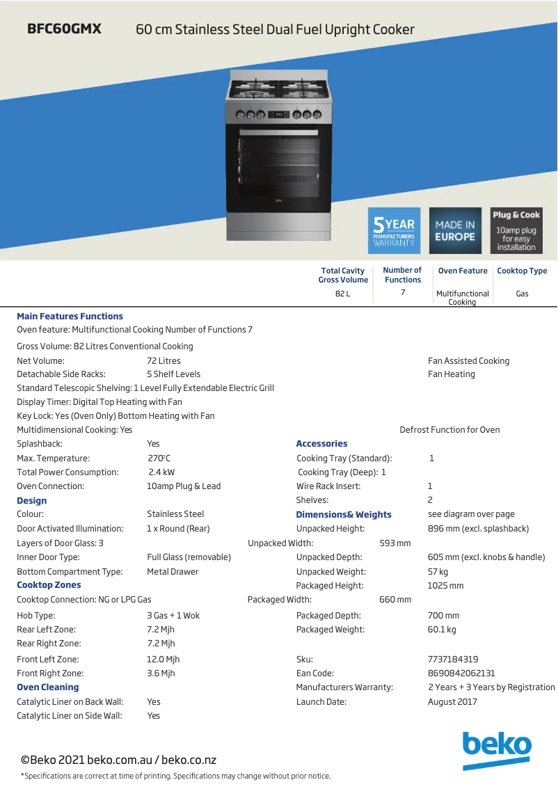 Page n°1 - Fiche technique Beko BFC60GMX