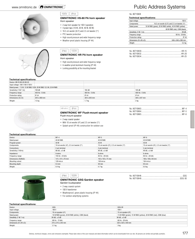 Page 1 de la notice Catalogue Omnitronic GSG Garden Speaker