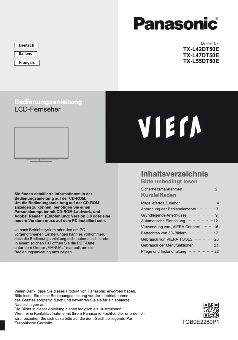 Image de la première page du manuel de l'appareil TX-L55DT50E