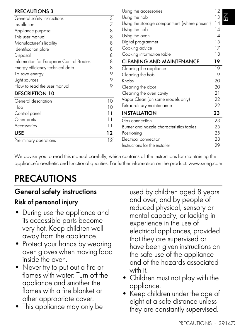Page 1 de la notice Manuel utilisateur Smeg CS6GMXA2