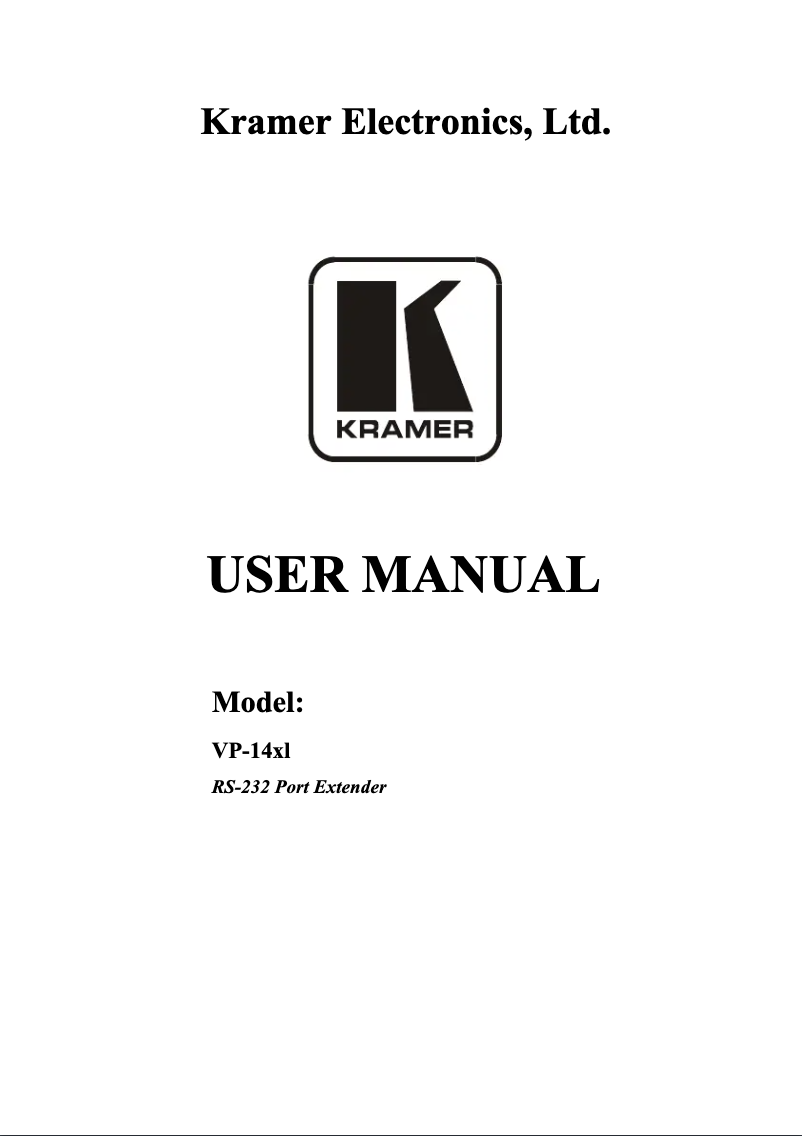 Page n°1 - Manuel utilisateur Kramer VP-14XL