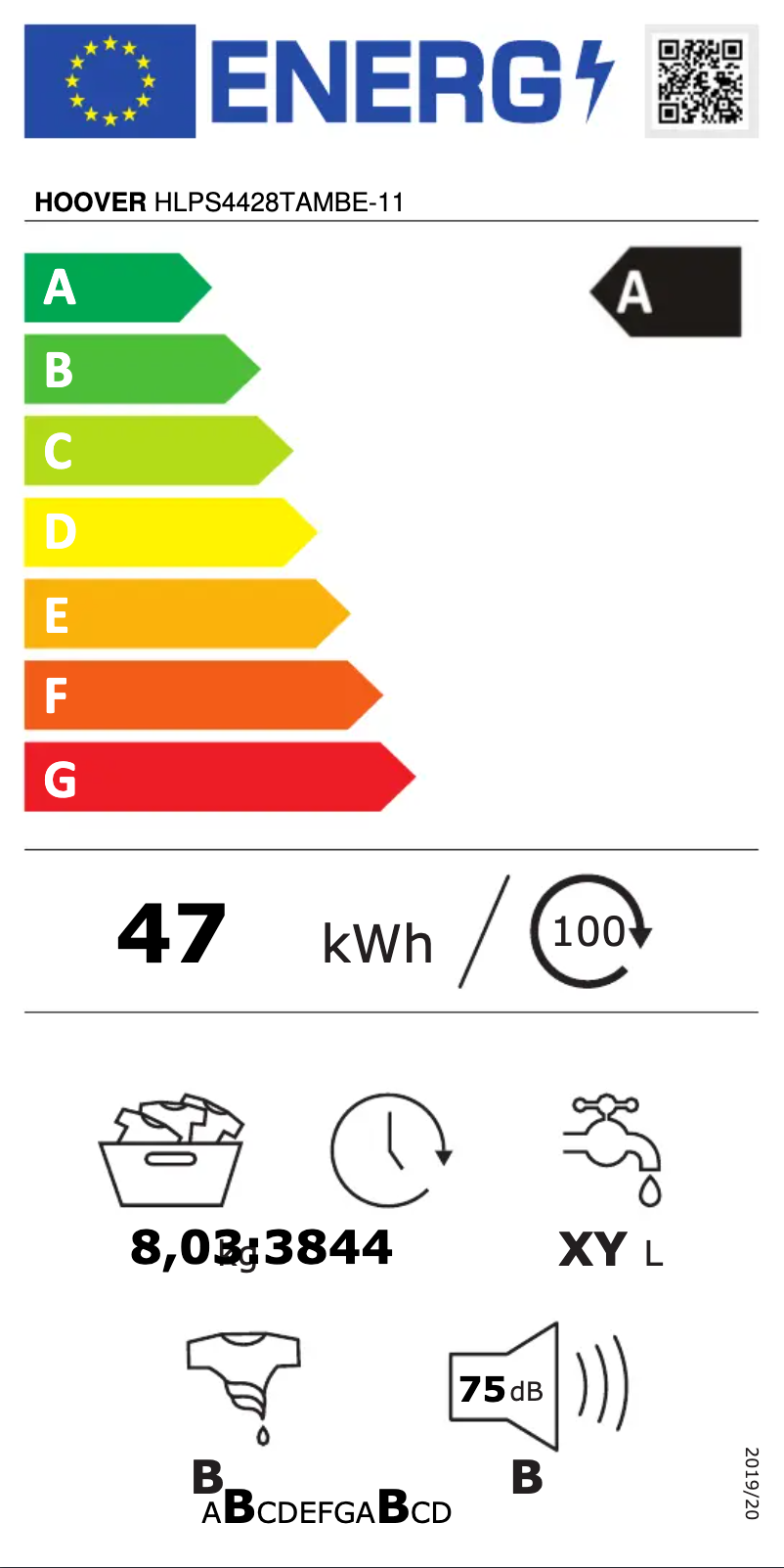 Página 1 del manual Etiqueta energética Hoover LINK PRO HLPS4428TAMBE-11