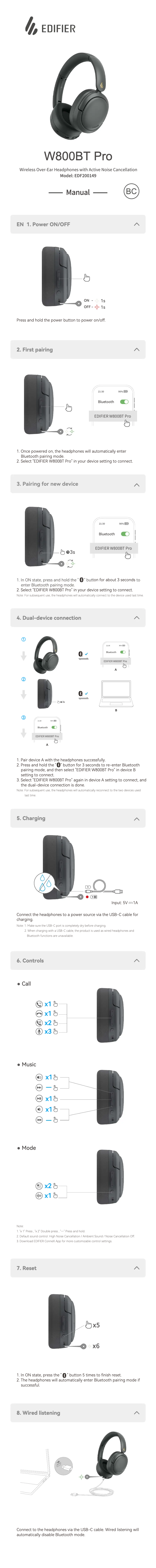 Page n°1 - Manuel utilisateur Edifier W800BT Pro