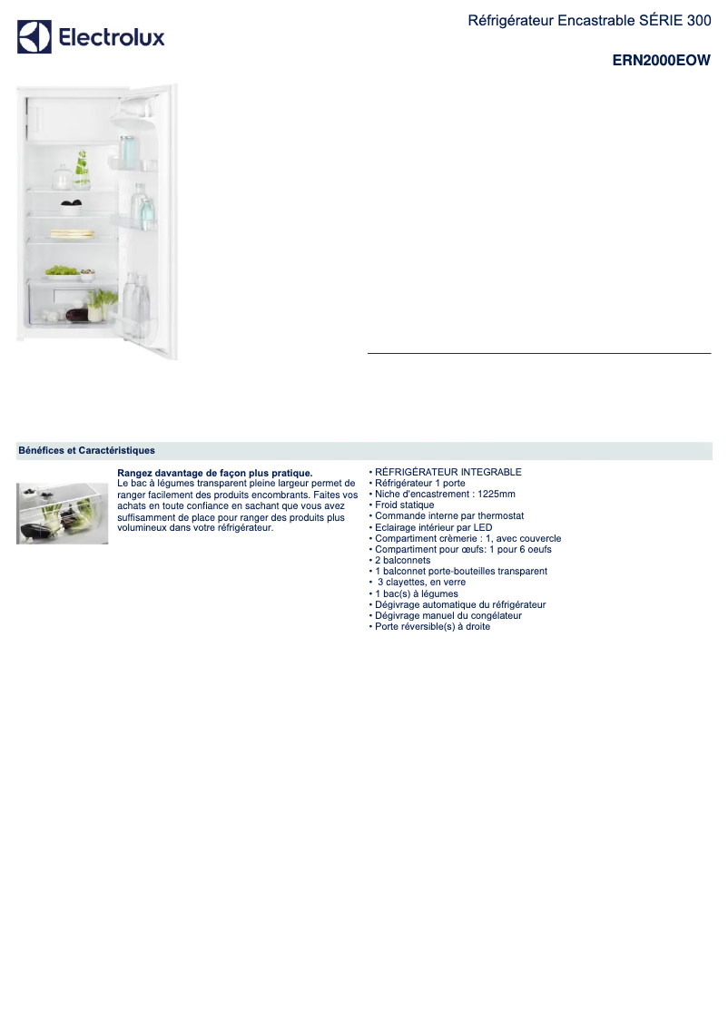 Page 1 de la notice Fiche technique Electrolux ERN2000EOW