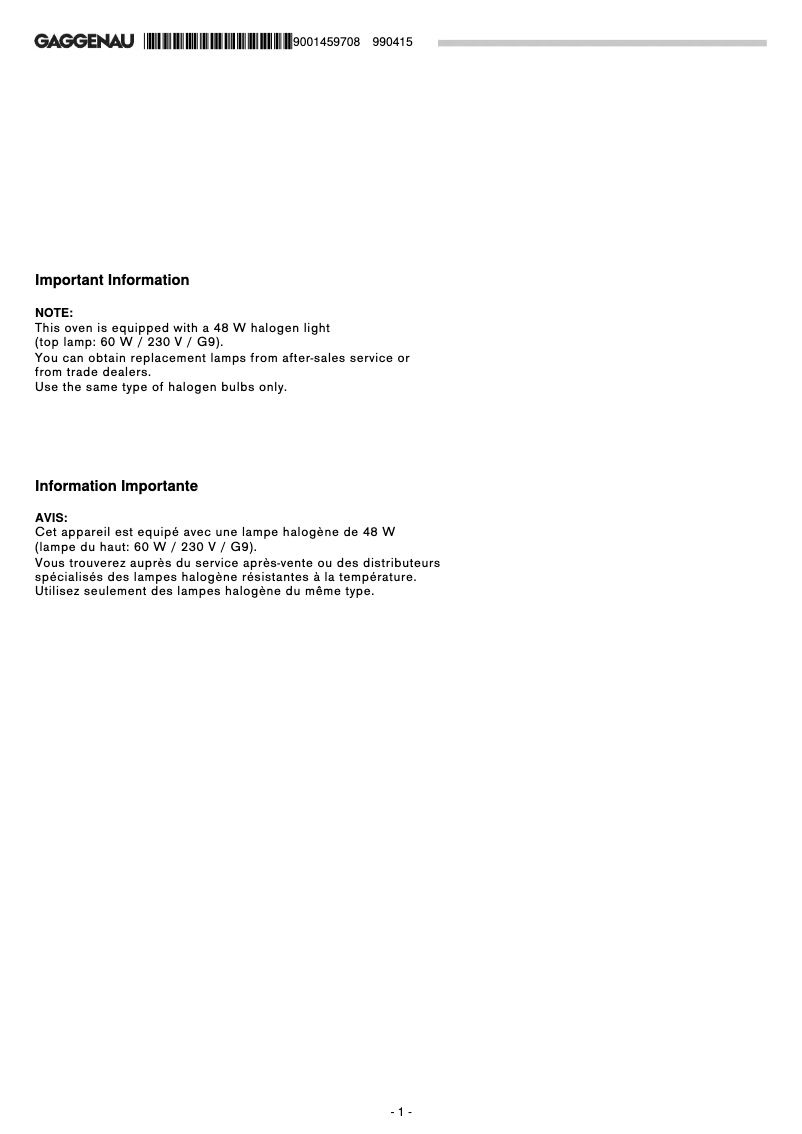 Página 1 del manual Manual de uso y mantenimiento Gaggenau BO480611