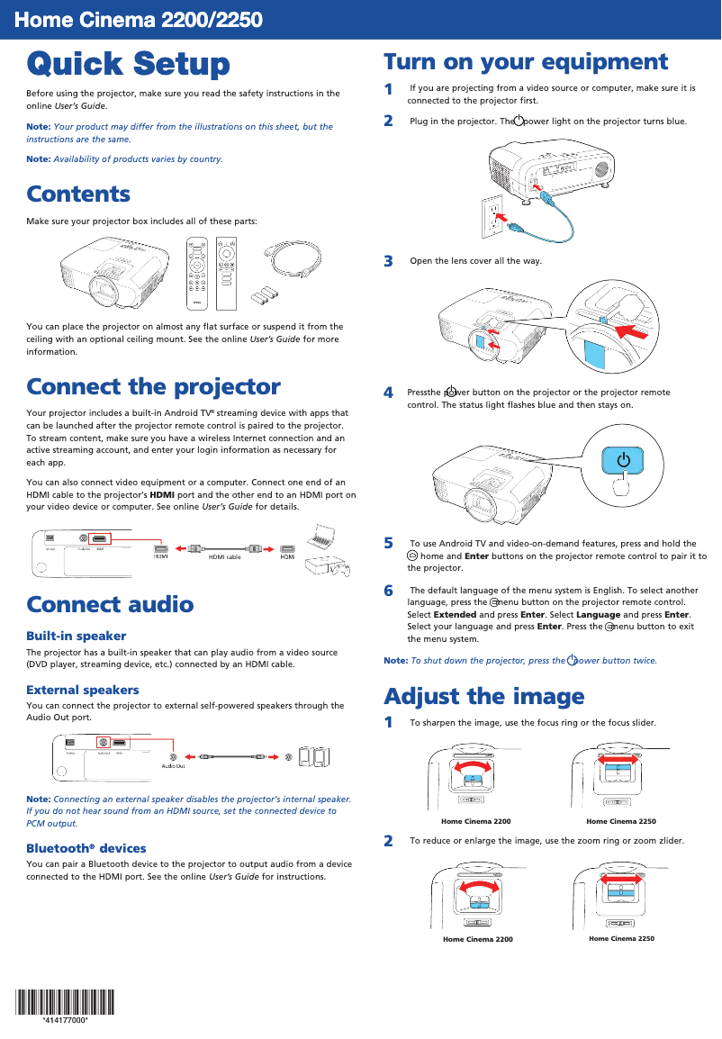 Página 1 del manual Guía de inicio rápido Epson Home Cinema 2250