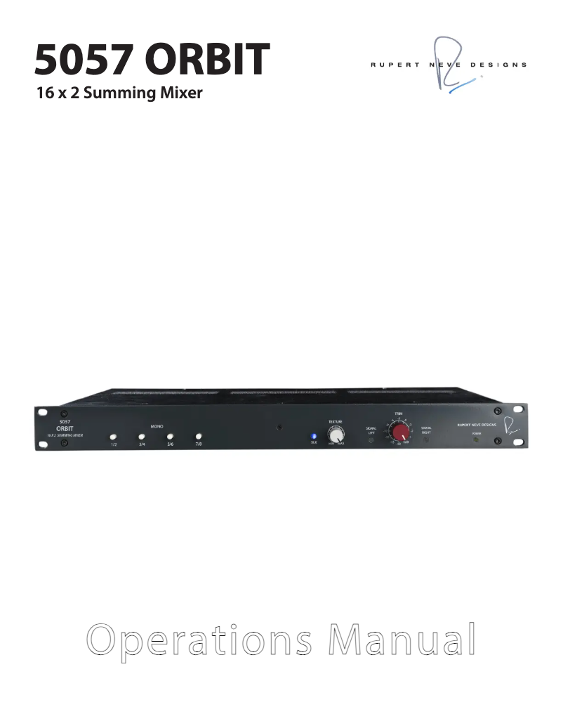 Page 1 de la notice Manuel utilisateur Rupert Neve Designs 5057 Orbit