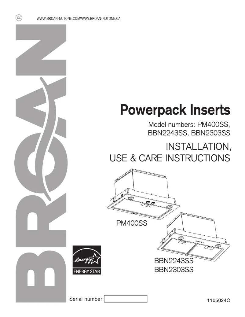 Page n°1 - Guide d'installation Broan BBN2243SS