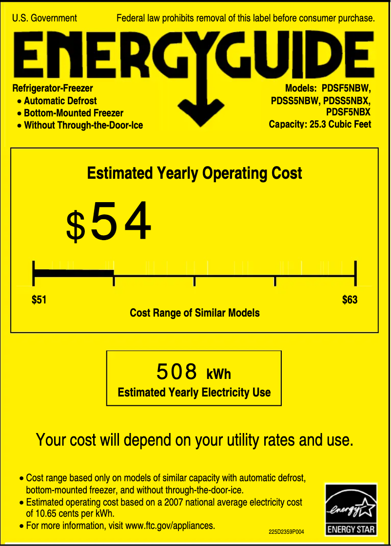 Page n°1 - Label énergétique GE Profile PDSS5NBWRSS