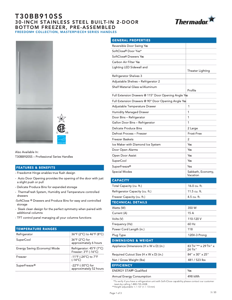 First page image of the manual for T30BB910SS