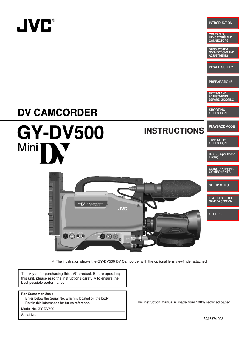 Page n°1 - Manuel utilisateur JVC GY-DV500