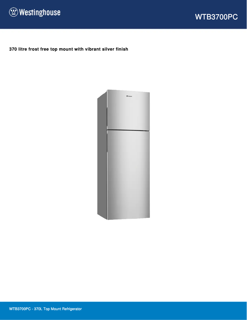 Page 1 de la notice Fiche technique Westinghouse WTB3700PC