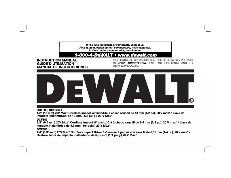 Page 1 de la notice Manuel utilisateur DeWalt DCF880