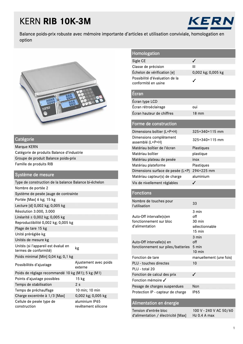 Image de la première page du manuel de l'appareil RIB 10K-3M