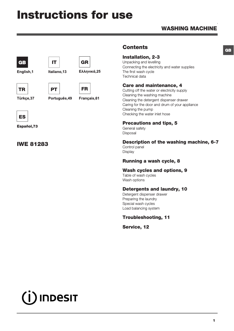Imagen de la primera página del manual del dispositivo IWE 81283SLCECO EU.M